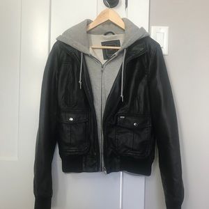 Obey faux leather jacket with hoodie